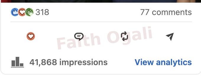 A post analytics strip showing 41,868 impressions.