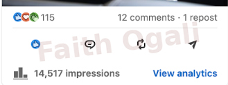 14,517 impressions, 115 reactions, 12 comments and one repost.